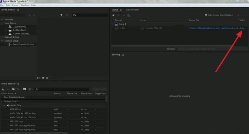 click done in adobe media encoder