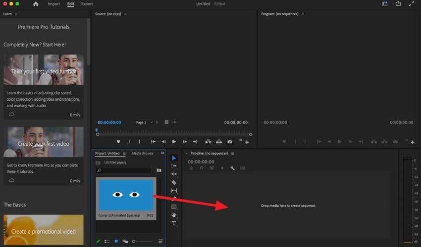 drag video to project panel