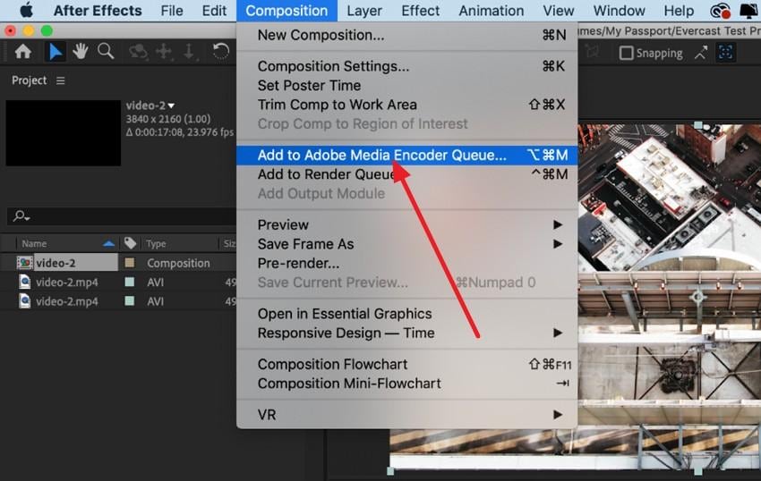 add to adobe media encoder queue