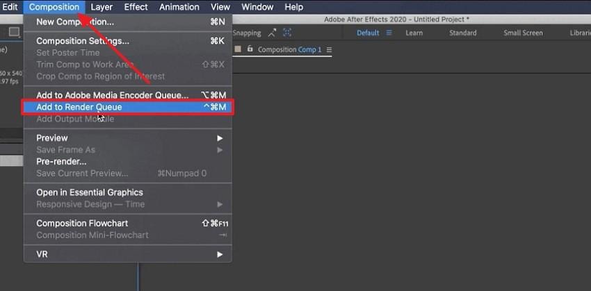 add to render queue composition menu