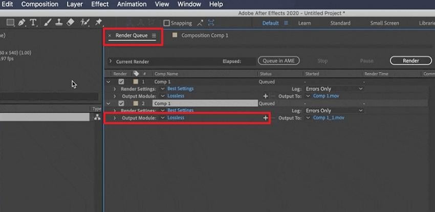 click lossless render queue