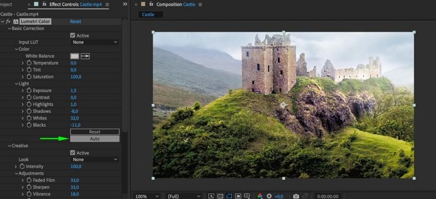 perform color correction after affects