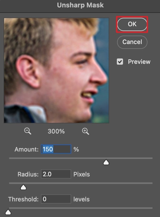 adjust unsharp mask settings