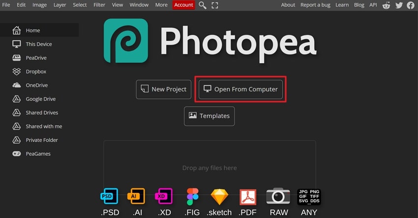 open photopea and add image