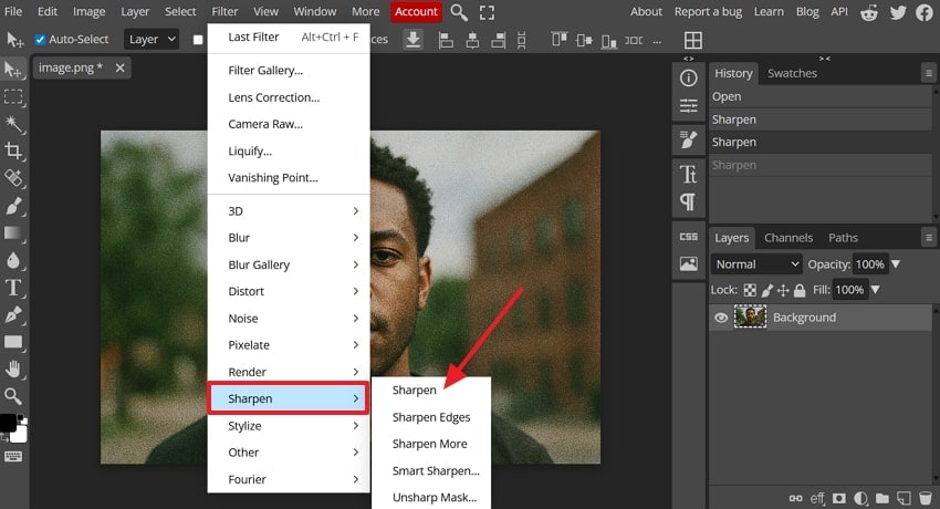 select the sharpen filter