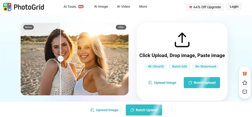 main upscaling interface for photogrid