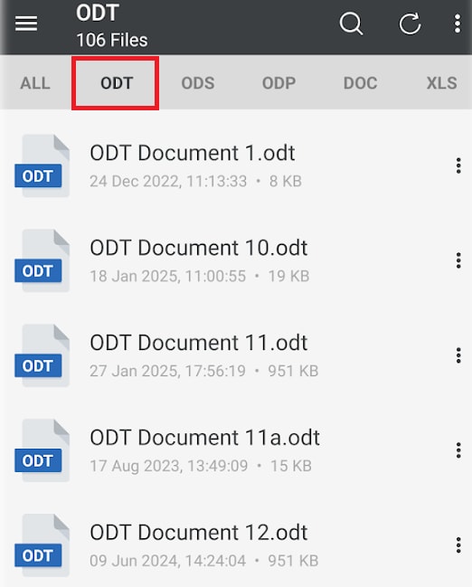 browse odt files