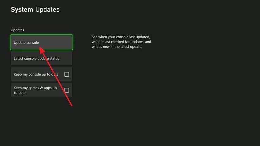 choose update console option