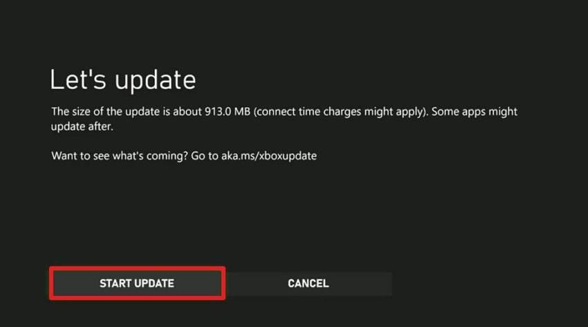 select start update option