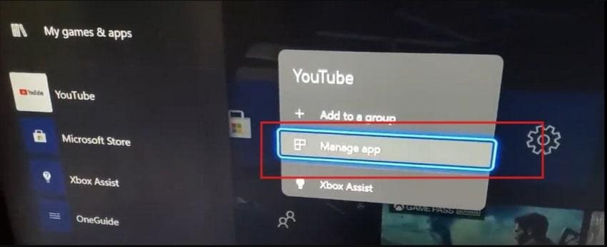highlight youtube in manage apps