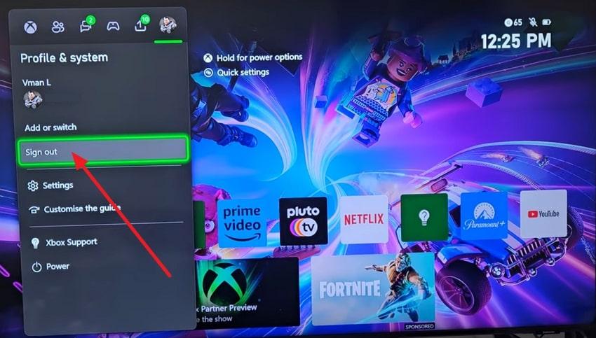 sign out and in from xbox