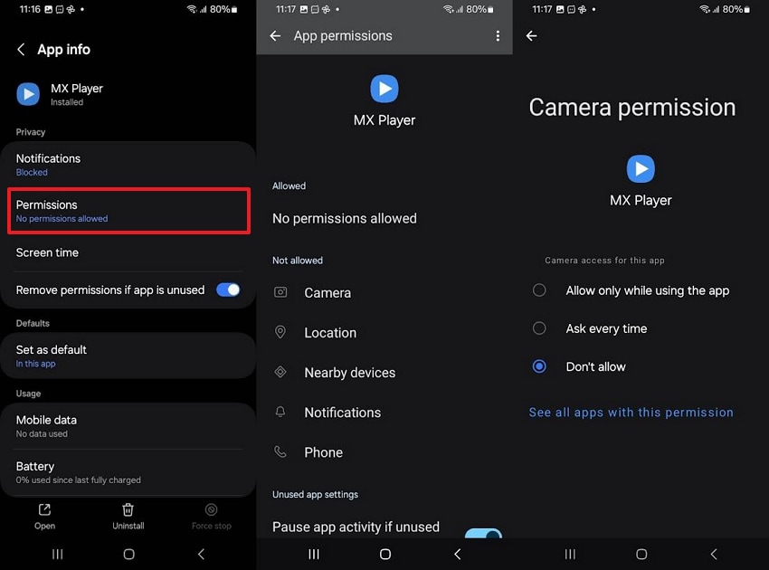 give permissions to mx player