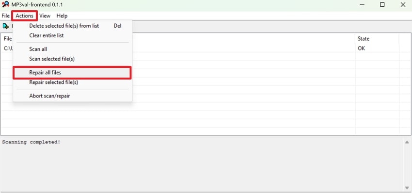 choose repair all files on mp3