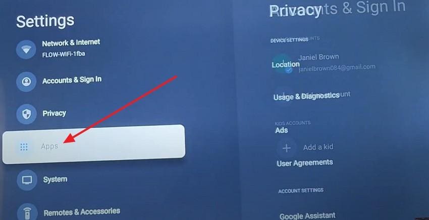 choose the app tab on tv
