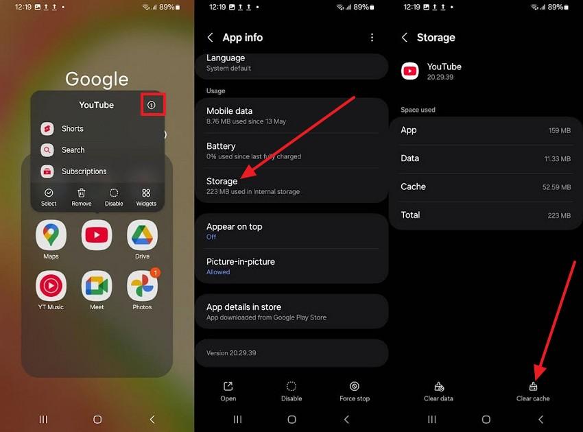 clear youtube app cache