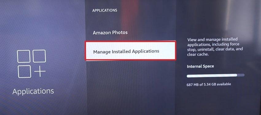 click manage installed application