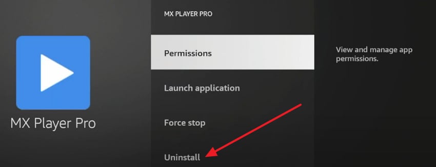 uninstall mx player pro