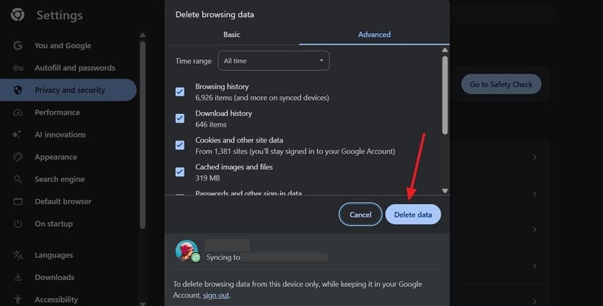 continue to delete browser cache