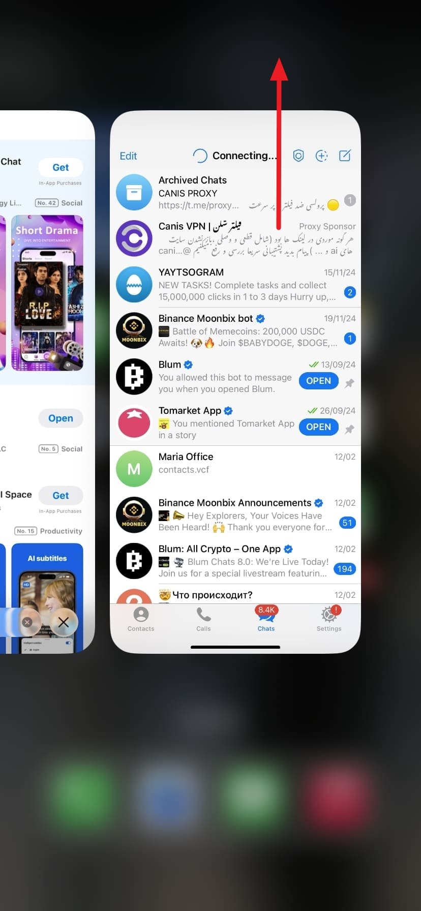 swipe up to close app