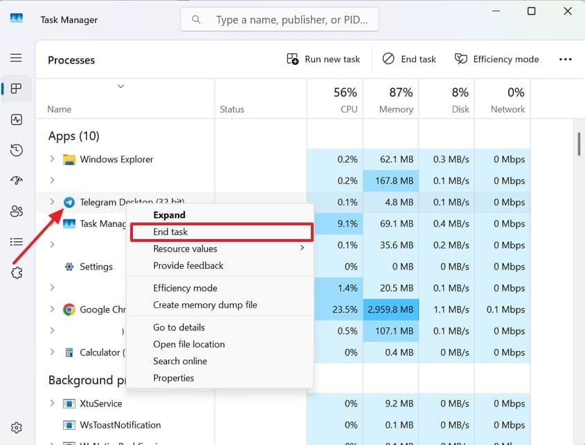 access task manger to end task