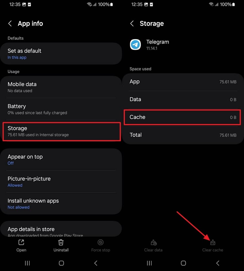 clear cache from android