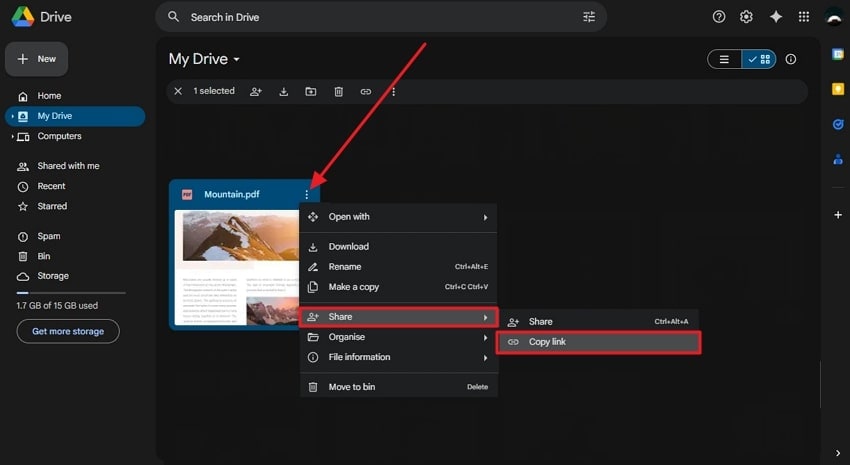 copy link of pdf from drive