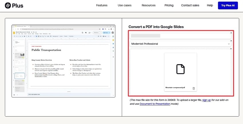 upload pdf on plus ai