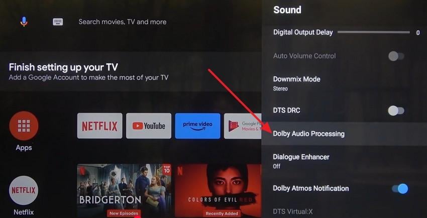 select dolby audio processing