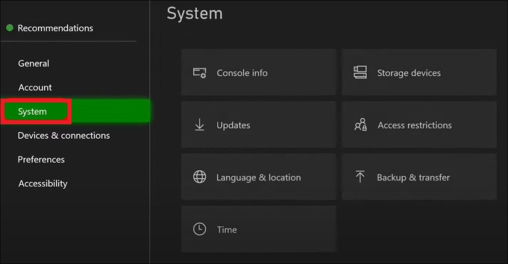 system settings
