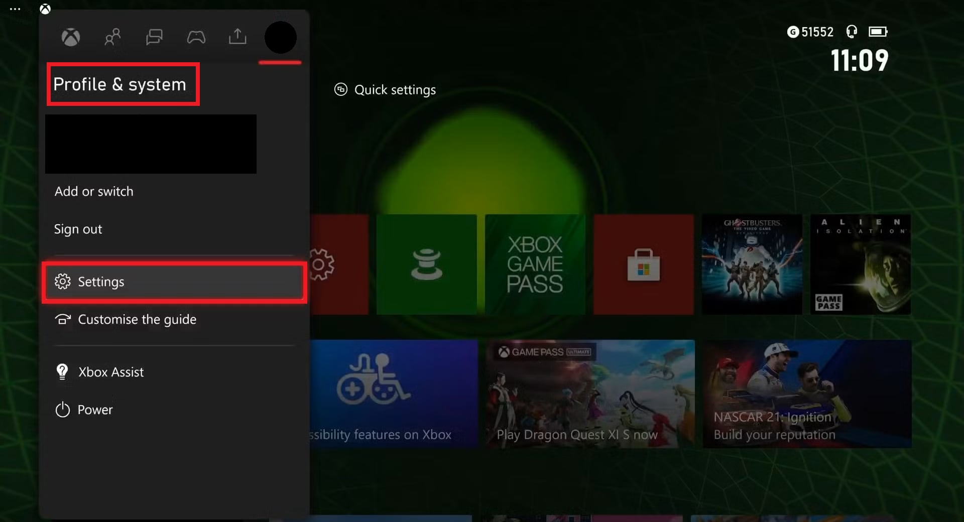 profile and system settings