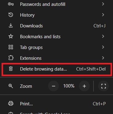 delete browsing data browser menu