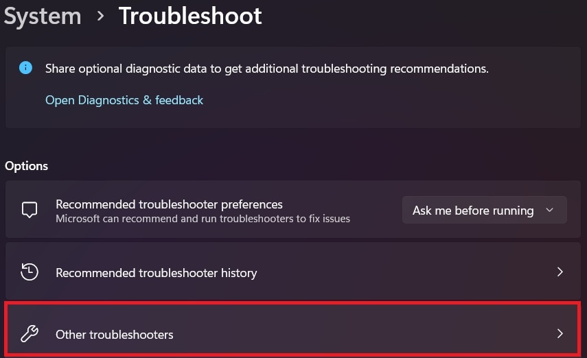 other troubleshooters settings