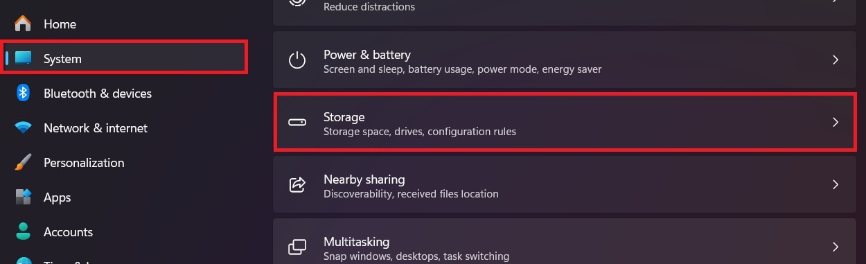 storage settings