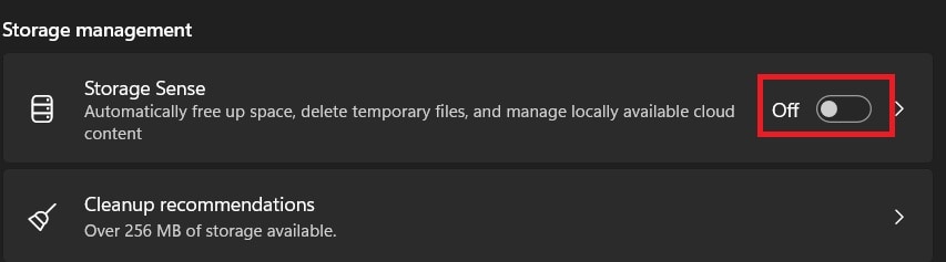 turn off storage sense