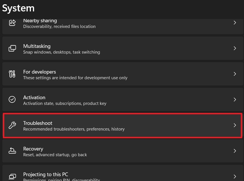 troubleshoot settings
