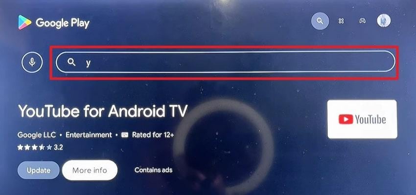 search for youtube in google play