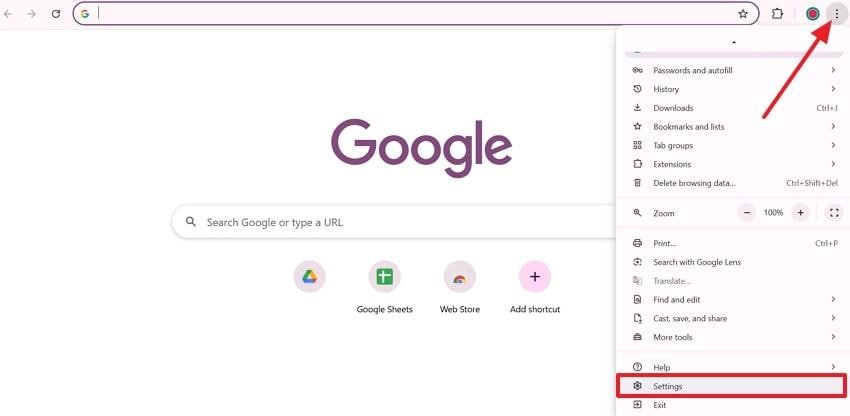 open web browser settings