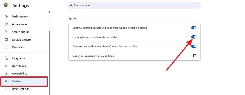 disable graphics acceleration option