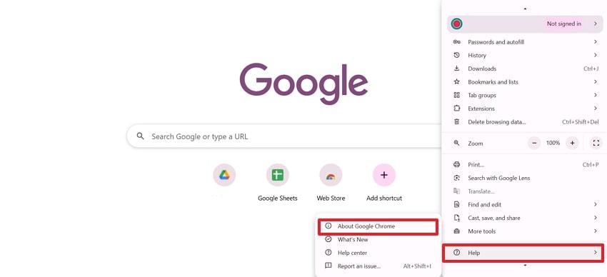 update web browser from help settings