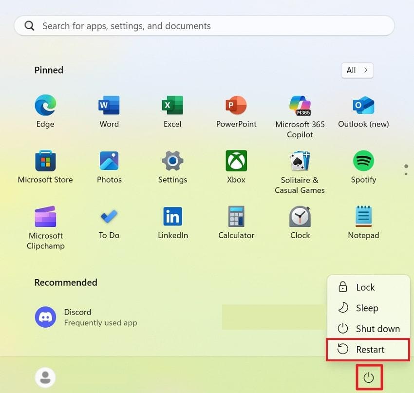 windows restart option