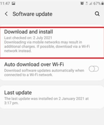 samsung download and install software update
