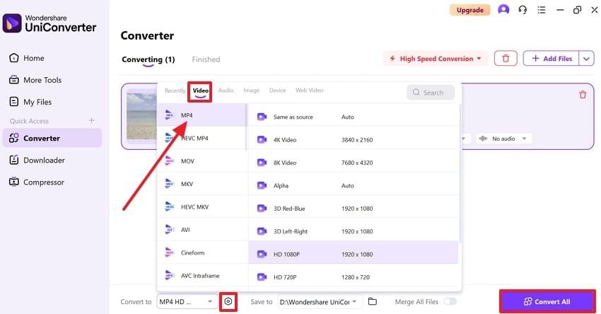 choose output format and convert mkv