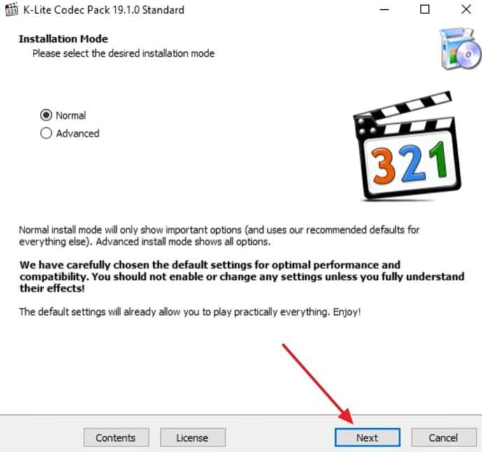 k lite installation mode window