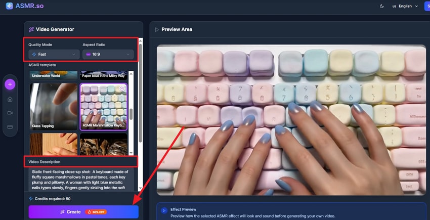 choose modes and template for asmr