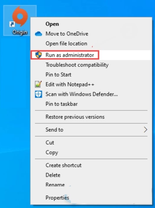 run origin as administrator