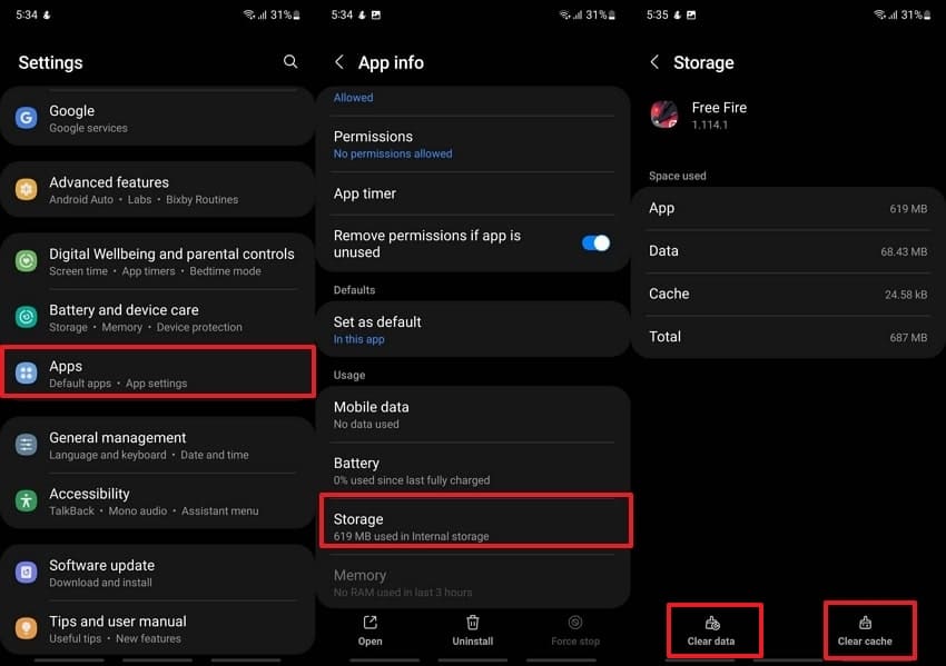 clear cache from android