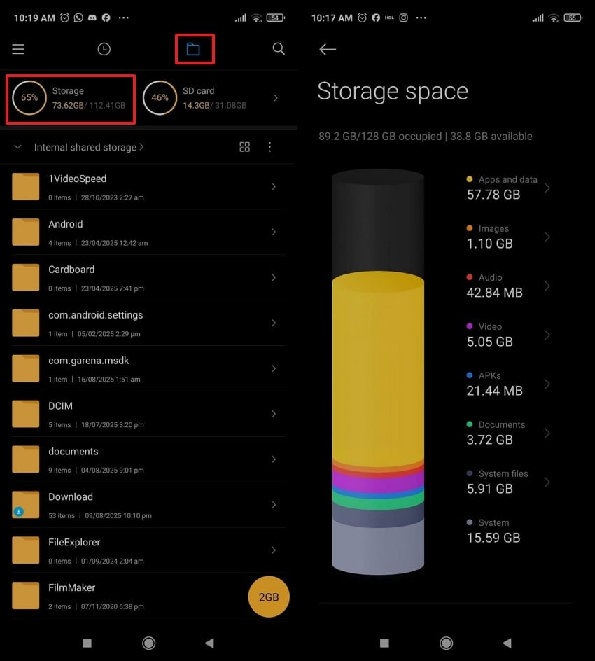 ensure storage on android