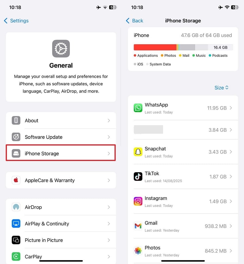 check storage on iphone
