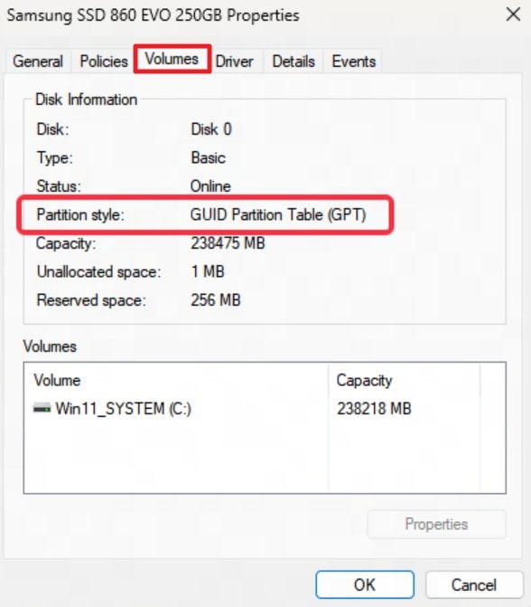 go to volumes tab
