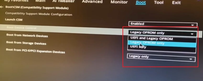 enable uefi mode